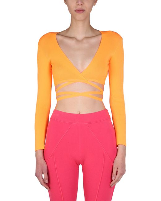 MSGM Pink Cropped Top With Wide V-Neck
