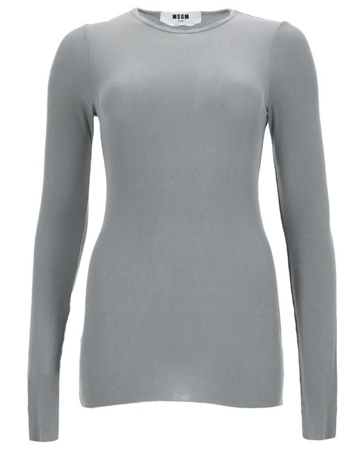 MSGM Gray Solid Round Neck T-Shirt
