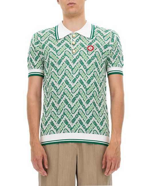 CASABLANCA Synthetic Viscose Knit Polo Shirt With All Over Monogram