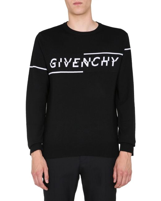 Givenchy Black Split Logo Crew Knit for men