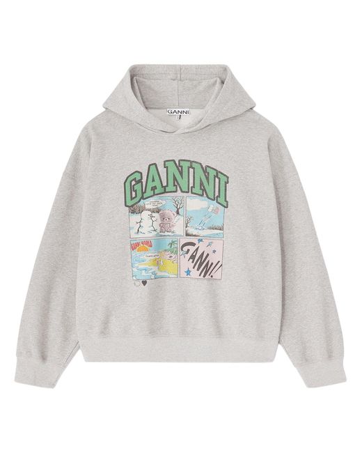 Ganni White Graphic Hood Sweatshirt