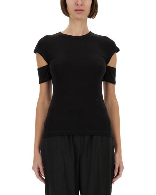 T-Shirt "Slashed Shrunken" di Helmut Lang in Black