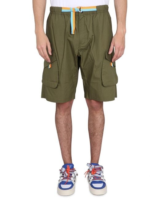 Marcelo Burlon Green Cargo Bermuda Shorts With Elastic Waistband for men