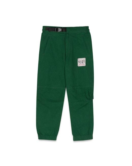 N°21 Green Pants With Logo Patch