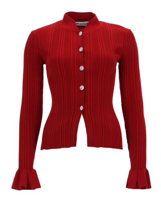Self-Portrait Red Viscose Cardigan