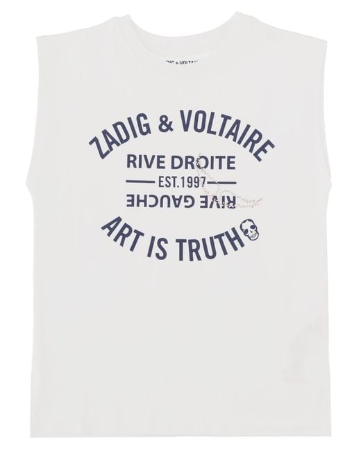 Zadig & Voltaire White T-Shirt Senza Maniche Con Stampa Logo