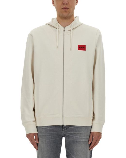 HUGO Natural Logo Embroidered Zipped Hoodie for men