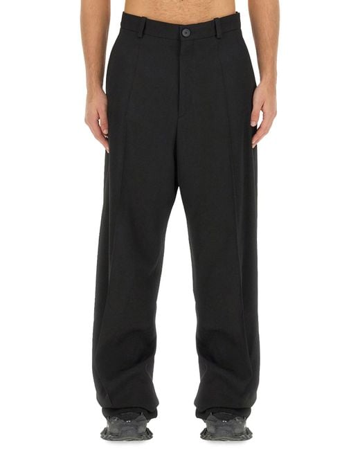 Balenciaga Black Wide-Leg Wool Trousers for men