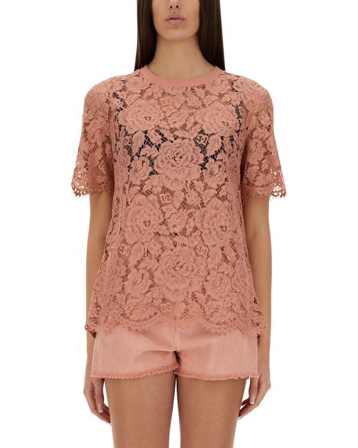Dolce & Gabbana Pink Lace Top With Cordonetto Detail
