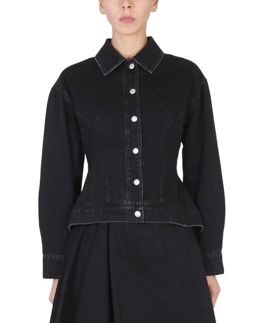 McQueen Black Hybrid Denim Jacket For
