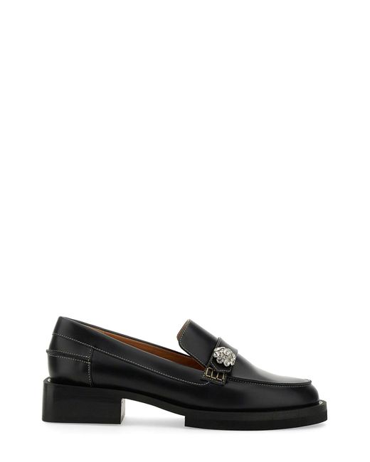 Ganni Loafer With Crystals in Black | Lyst