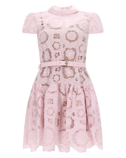 Self-Portrait Pink Floral Lace Flared Dress
