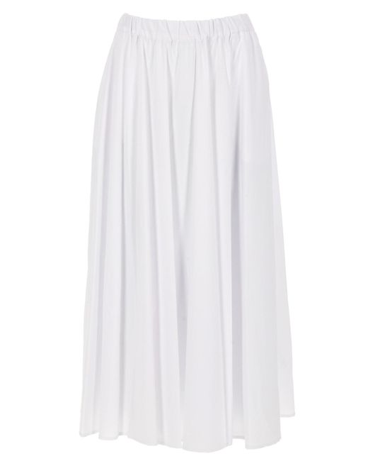 Aspesi White Solid Pleated Midi Skirt