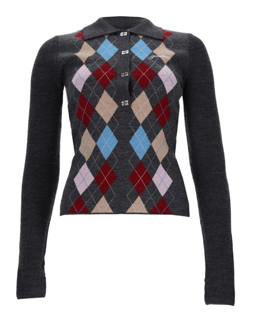 Ganni Blue Maglia Polo A Rombi
