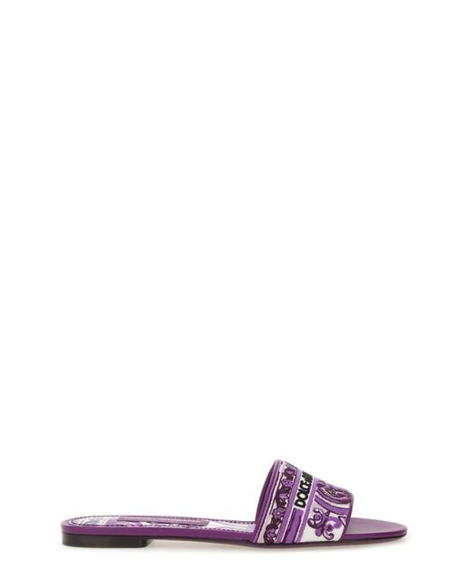 Dolce & Gabbana Purple Embroidered Slides