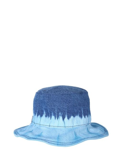 CAPPELLO BUCKET IN DENIM DI COTONE CON STAMPA TIE DYE E LOGO di Alberta Ferretti in Blue