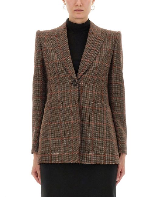 Chloé Brown Checked Wool Blazer
