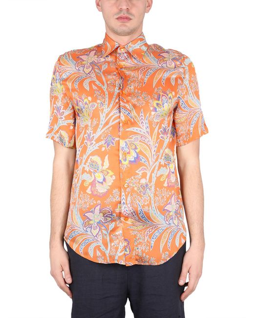 Etro Orange Floral Print Mini Shirt For for men