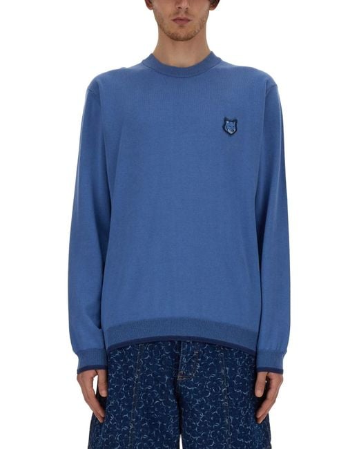 Maison Kitsuné Blue Crew Neck Sweaters for men