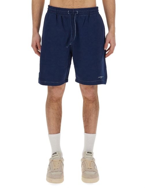 MSGM Blue Bermuda Shorts With Embroidered Logo for men