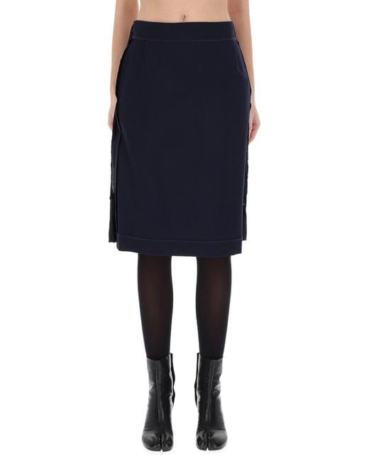 Maison Margiela Blue Midi Skirt With Zipper Detail