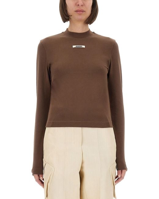 Jacquemus Brown Long-Sleeved T-Shirt With Logo