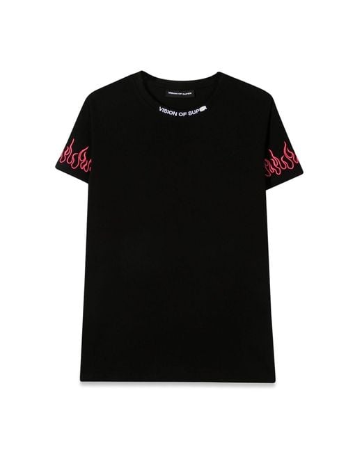Vision Of Super Black Embroidered Tshirt Fuchsia Flame