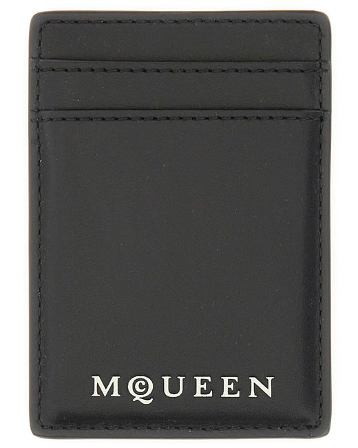 McQueen Black Magnetic Card Holder With Logo for men