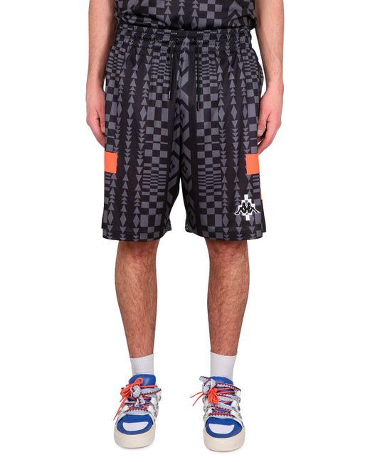 Marcelo Burlon Black Bermuda Shorts With Geometric Pattern And Elastic Waistband for men