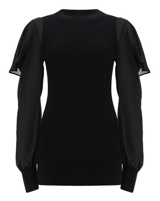 Sacai Black Shirt With Semi-Transparent Sleeves