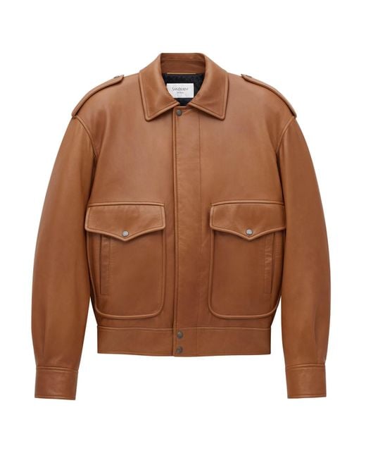 Saint Laurent Brown Oversized Leather Jacket