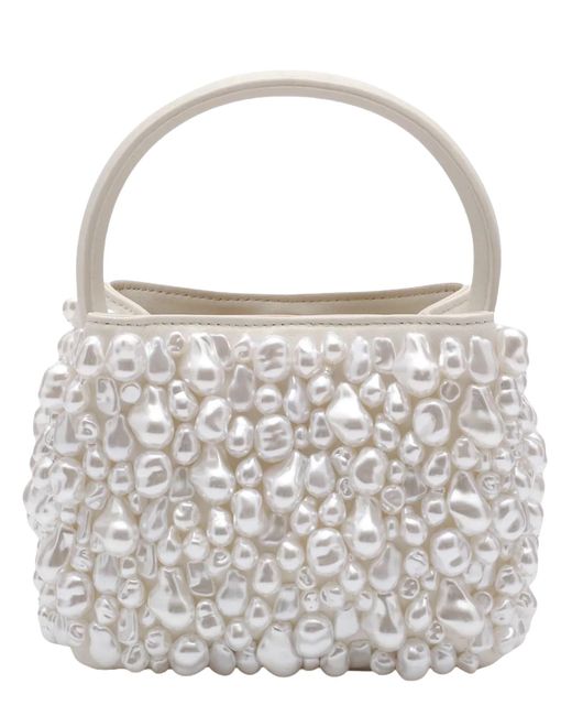 Cult Gaia White Solene Pearl-Embellished Top Handle Bag