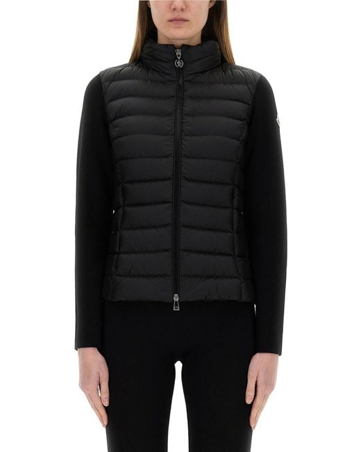 Moncler Black Padded Jacket With Knitted Sleeves