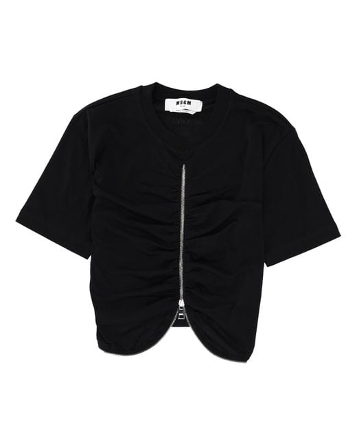 MSGM Black Solid Crew Neck T-Shirt