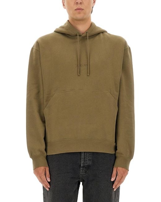 Saint Laurent Green Hooded Sweatshirt With Logo for men