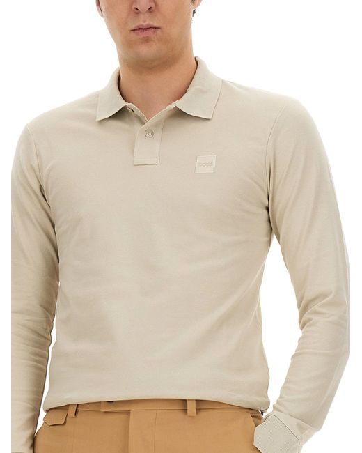 Polo Con Patch Logo di Boss in Natural da Uomo