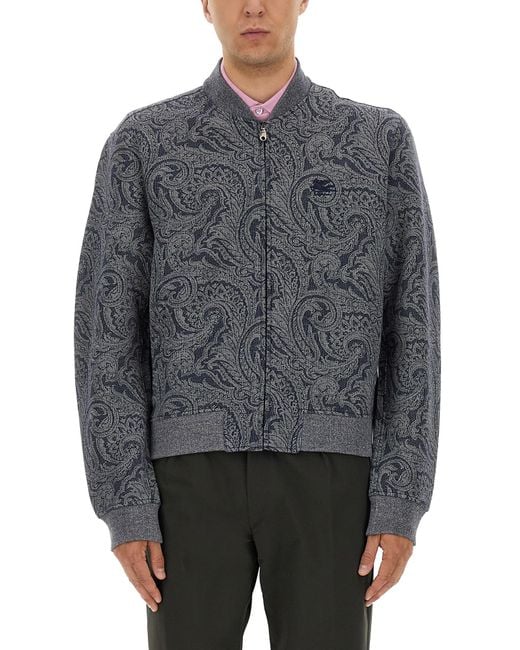 Etro Gray Jacquard Bomber Jacket With Logo for men