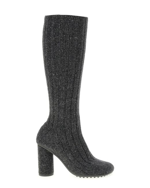 Bottega Veneta Black Atomic Ribbed-Knit Knee-Boots