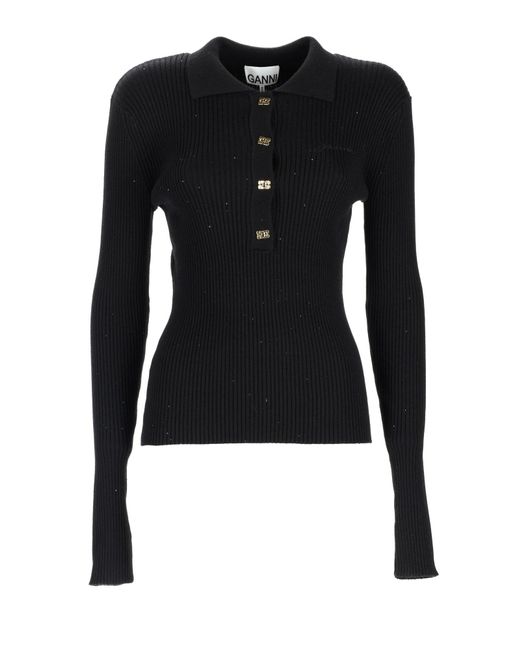 Ganni Black Wool Polo