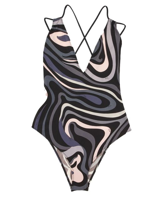 Emilio Pucci Black Marble Print One Piece Swimsuit