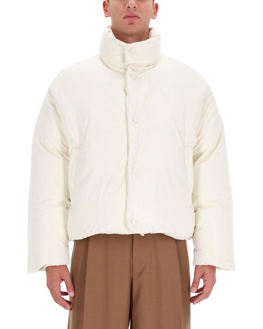 AMI White Button Funnel-Neck Jacket for men