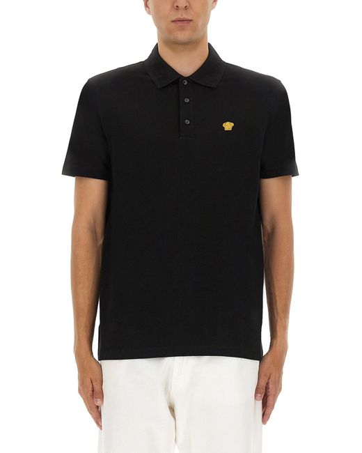 Versace Piquet Polo Shirt With Embroidery in Black for Men
