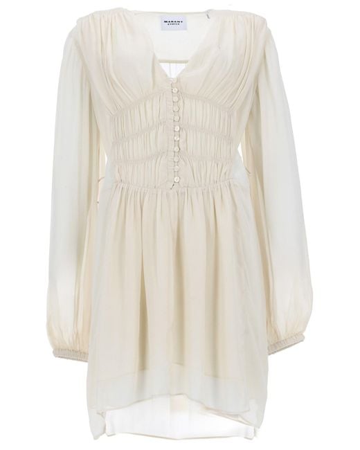 Isabel Marant White Pleated V Neck Mini Dress