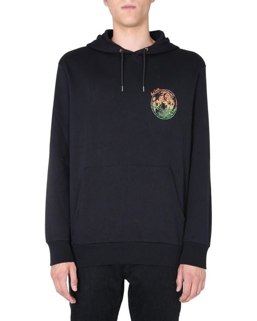 Paul Smith Blue Graphic Print Hoodie With Drawstring Hood for men