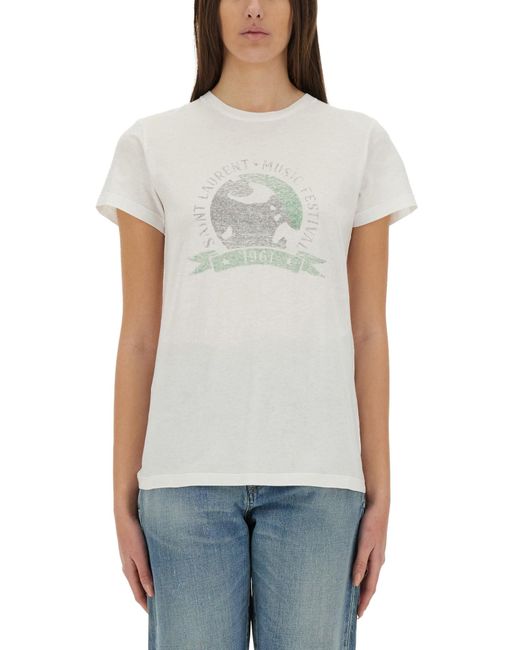 Saint Laurent White "Music Festival" T-Shirt