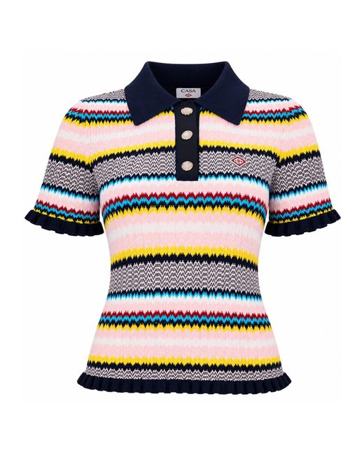 Casablanca Blue Maglia Polo Con Motivo Chevron