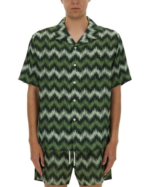 Missoni Green Zigzag Patterned Viscose Bowling Shirt for men