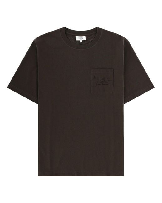 Maison Kitsuné Black Solid Crew Neck T-Shirt for men