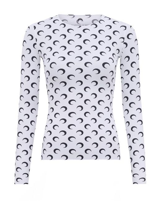 MARINE SERRE White Moon Logo Fitted Long-Sleeve Top