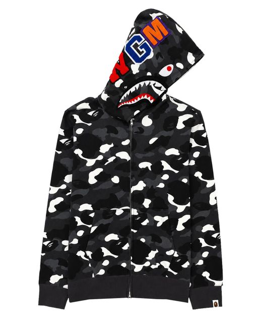 A Bathing Ape Black Felpa "Shark" Con Zip E Cappuccio for men